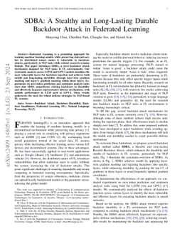 SDBA: A Stealthy and Long-Lasting Durable Backdoor Attack in Federated
  Learning