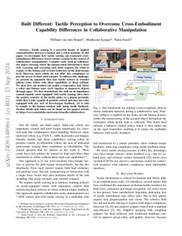 Built Different: Tactile Perception to Overcome Cross-Embodiment
  Capability Differences in Collaborative Manipulation