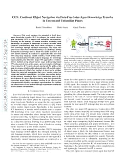 CON: Continual Object Navigation via Data-Free Inter-Agent Knowledge
  Transfer in Unseen and Unfamiliar Places