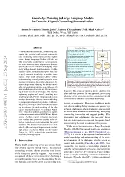 Knowledge Planning in Large Language Models for Domain-Aligned
  Counseling Summarization