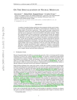 On The Specialization of Neural Modules