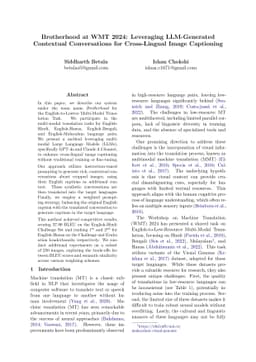 Brotherhood at WMT 2024: Leveraging LLM-Generated Contextual
  Conversations for Cross-Lingual Image Captioning