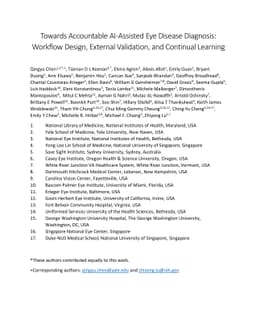 Towards Accountable AI-Assisted Eye Disease Diagnosis: Workflow Design,
  External Validation, and Continual Learning