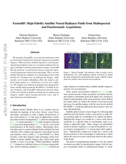 FusionRF: High-Fidelity Satellite Neural Radiance Fields from Multispectral and Panchromatic Acquisitions