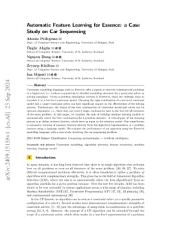 Automatic Feature Learning for Essence: a Case Study on Car Sequencing