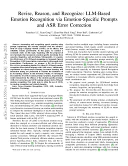 Revise, Reason, and Recognize: LLM-Based Emotion Recognition via Emotion-Specific Prompts and ASR Error Correction