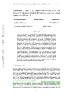 ImPoster: Text and Frequency Guidance for Subject Driven Action
  Personalization using Diffusion Models
