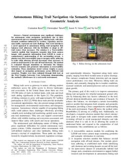 Autonomous Hiking Trail Navigation via Semantic Segmentation and
  Geometric Analysis