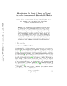 Identification For Control Based on Neural Networks: Approximately
  Linearizable Models
