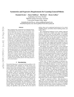 Symmetries and Expressive Requirements for Learning General Policies