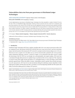 Vulnerabilities that arise from poor governance in Distributed Ledger Technologies