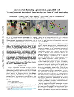 CrowdSurfer: Sampling Optimization Augmented with Vector-Quantized Variational AutoEncoder for Dense Crowd Navigation