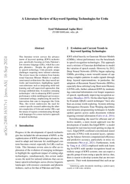 A Literature Review of Keyword Spotting Technologies for Urdu