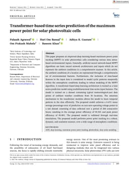 Transformer based time series prediction of the maximum power point for
  solar photovoltaic cells
