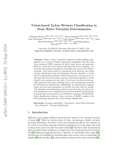 Vision-based Xylem Wetness Classification in Stem Water Potential
  Determination