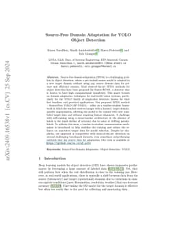 Source-Free Domain Adaptation for YOLO Object Detection
