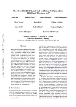 Overview of the First Shared Task on Clinical Text Generation: RRG24 and
  "Discharge Me!"