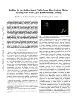 Dashing for the Golden Snitch: Multi-Drone Time-Optimal Motion Planning with Multi-Agent Reinforcement Learning
