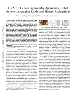 GRACE: Generating Socially Appropriate Robot Actions Leveraging LLMs and Human Explanations