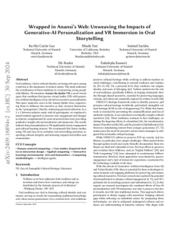 Wrapped in Anansi's Web: Unweaving the Impacts of Generative-AI
  Personalization and VR Immersion in Oral Storytelling