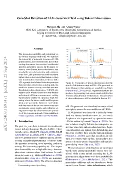 Zero-Shot Detection of LLM-Generated Text using Token Cohesiveness