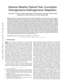Adverse Weather Optical Flow: Cumulative Homogeneous-Heterogeneous
  Adaptation