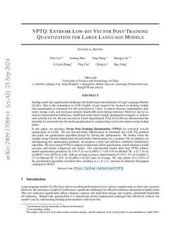 VPTQ: Extreme Low-bit Vector Post-Training Quantization for Large
  Language Models