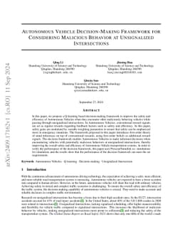 Autonomous Vehicle Decision-Making Framework for Considering Malicious
  Behavior at Unsignalized Intersections