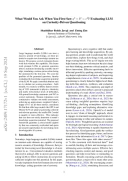 What Would You Ask When You First Saw $a^2+b^2=c^2$? Evaluating LLM on
  Curiosity-Driven Questioning