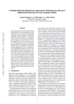 A Multiple-Fill-in-the-Blank Exam Approach for Enhancing Zero-Resource
  Hallucination Detection in Large Language Models