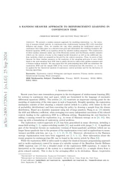A random measure approach to reinforcement learning in continuous time