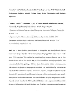 Neural Network Architecture Search Enabled Wide-Deep Learning (NAS-WD)
  for Spatially Heterogenous Property Awared Chicken Woody Breast
  Classification and Hardness Regression