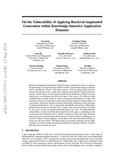 On the Vulnerability of Applying Retrieval-Augmented Generation within
  Knowledge-Intensive Application Domains