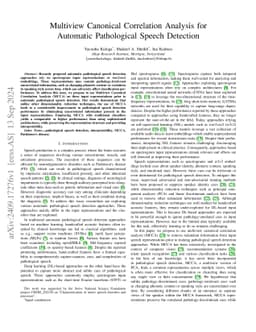 Multiview Canonical Correlation Analysis for Automatic Pathological
  Speech Detection