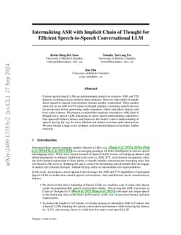 Internalizing ASR with Implicit Chain of Thought for Efficient
  Speech-to-Speech Conversational LLM