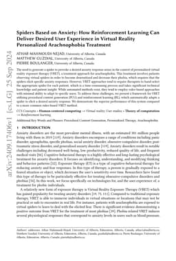 Spiders Based on Anxiety: How Reinforcement Learning Can Deliver Desired
  User Experience in Virtual Reality Personalized Arachnophobia Treatment