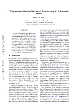 What is the social benefit of hate speech detection research? A
  Systematic Review