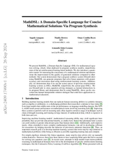 MathDSL: A Domain-Specific Language for Concise Mathematical Solutions
  Via Program Synthesis