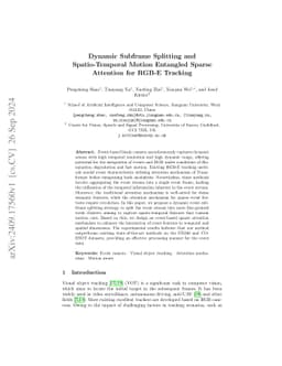 Dynamic Subframe Splitting and Spatio-Temporal Motion Entangled Sparse
  Attention for RGB-E Tracking