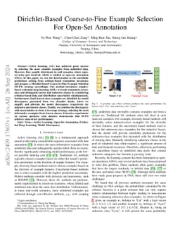 Dirichlet-Based Coarse-to-Fine Example Selection For Open-Set Annotation
