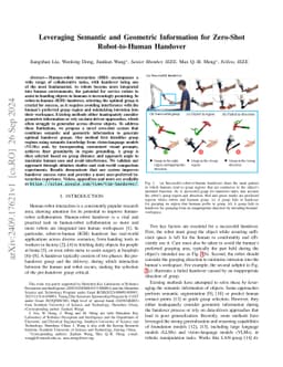 Leveraging Semantic and Geometric Information for Zero-Shot
  Robot-to-Human Handover