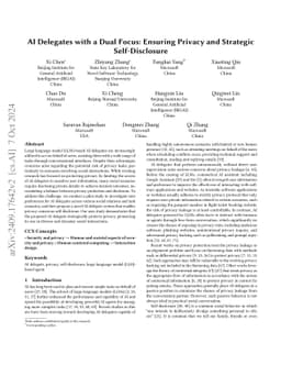 AI Delegates with a Dual Focus: Ensuring Privacy and Strategic
  Self-Disclosure