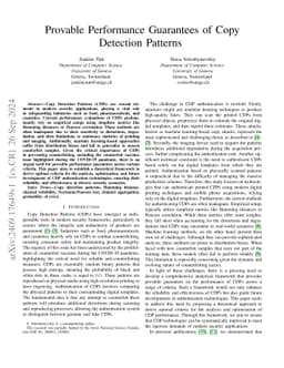 Provable Performance Guarantees of Copy Detection Patterns