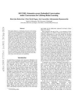 SECURE: Semantics-aware Embodied Conversation under Unawareness for Lifelong Robot Learning