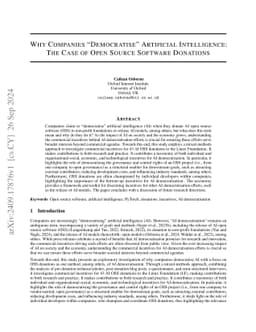 Why Companies "Democratise" Artificial Intelligence: The Case of Open
  Source Software Donations