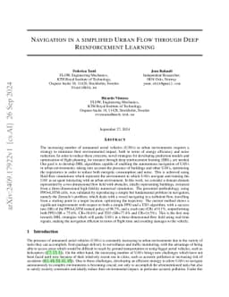 Navigation in a simplified Urban Flow through Deep Reinforcement
  Learning
