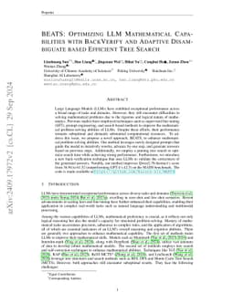BEATS: Optimizing LLM Mathematical Capabilities with BackVerify and
  Adaptive Disambiguate based Efficient Tree Search