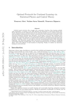 Optimal Protocols for Continual Learning via Statistical Physics and Control Theory