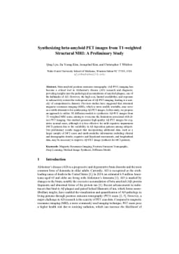 Synthesizing beta-amyloid PET images from T1-weighted Structural MRI: A
  Preliminary Study