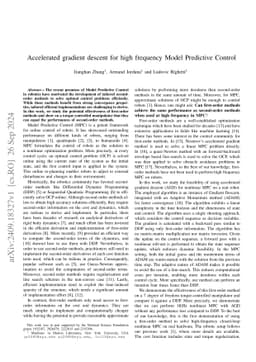 Accelerated gradient descent for high frequency Model Predictive Control